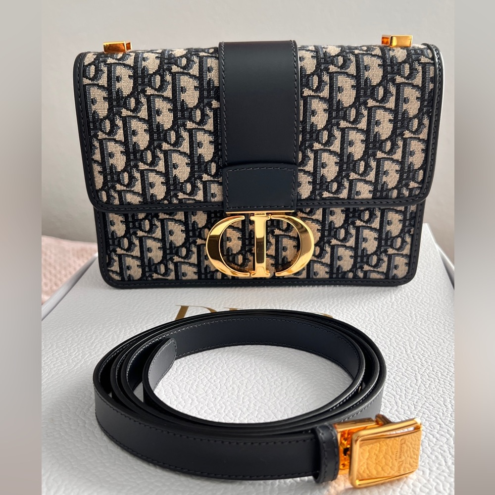 Dior 30 Montaigne Oblique Jaquard Blue and Gold shoulder/Crossbody Bag